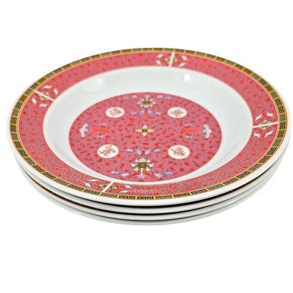 Chalice Melamine Red Geometric Asian Design Pattern Soup Salad Bowls – Set of 4 - Picture 4 of 16